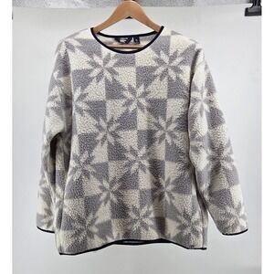 Lands End Geometric Snow Pattern Fleece Pullover Sweatshirt Womens XL Warm Cozy